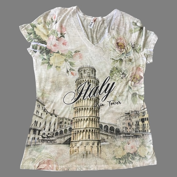 Italy Tower of Pisa Photographic V-Neck Tee Size Large - Picture 5 of 6
